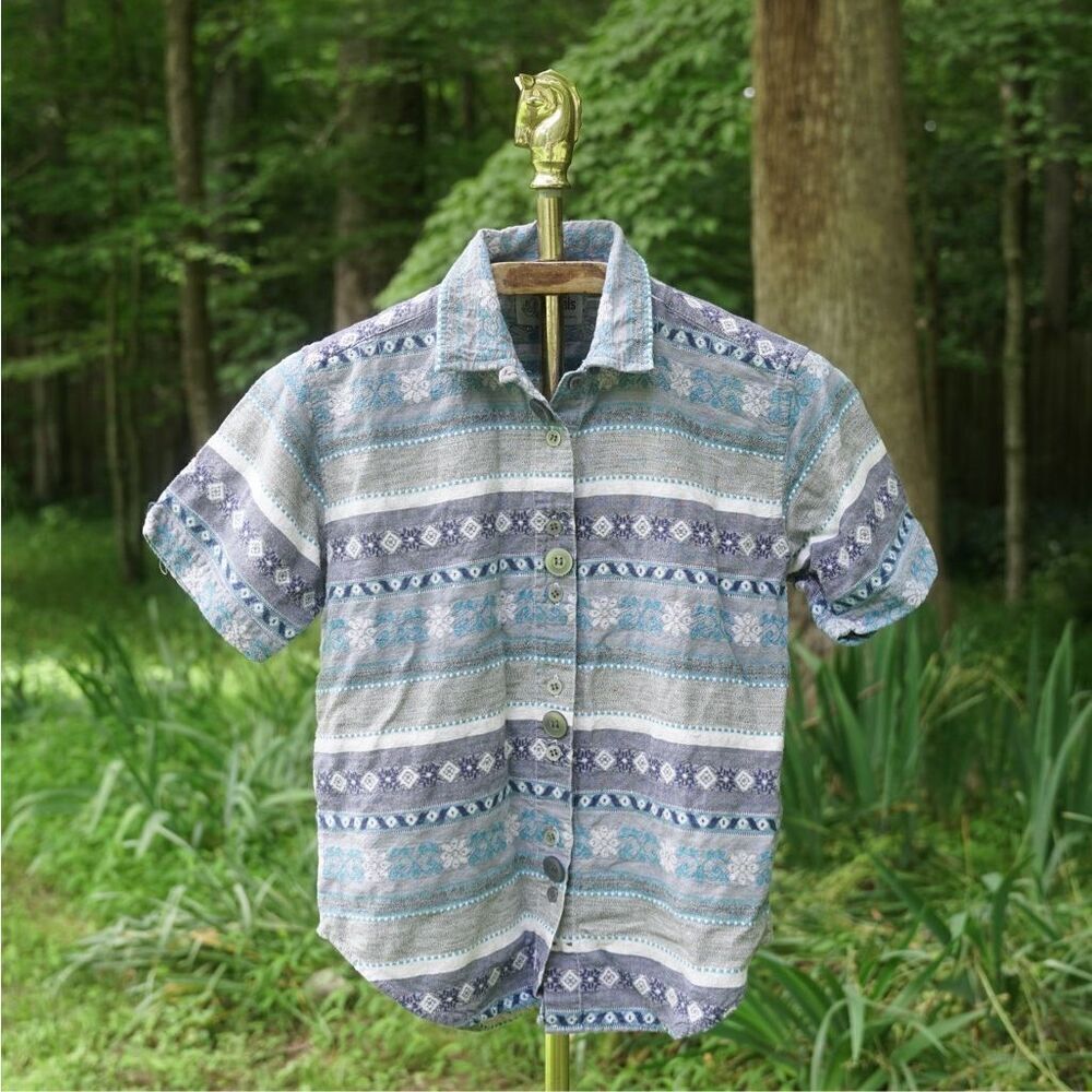 Vintage 90s Little Angels Boy’s Blue Grey Button Up Shirt